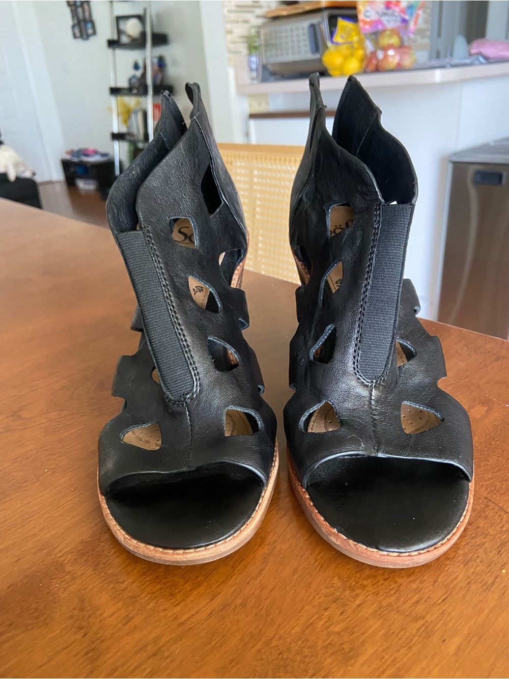 Sofft Black Cutout Leather Open-Toe Heeled Sandals